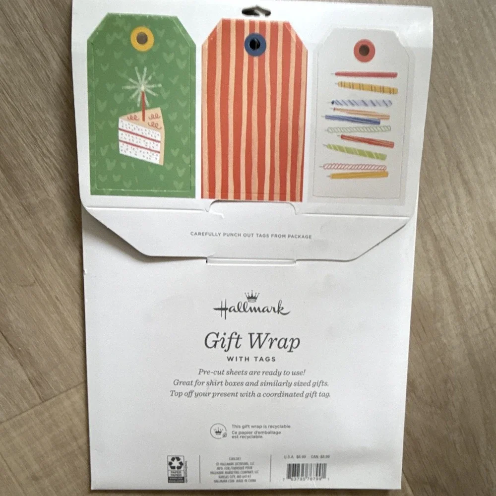 Wrapping Paper Sheets Lot Of 6 20x30 in, Floral & Stripes, Birthday Hallmark